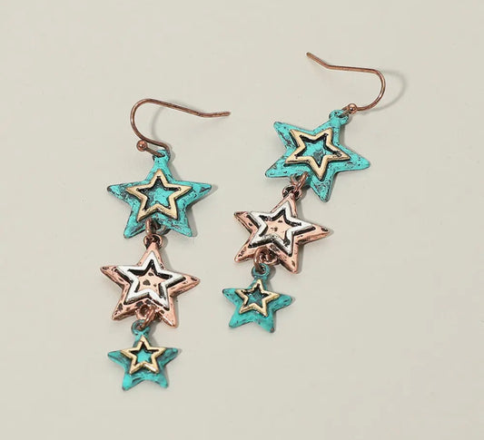 Triple Star Earrings Patina