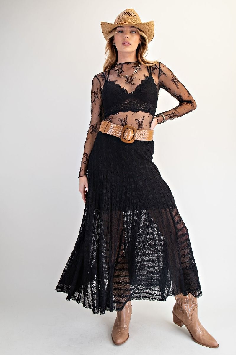 Black Lace Long Sleeve Top (Reg)