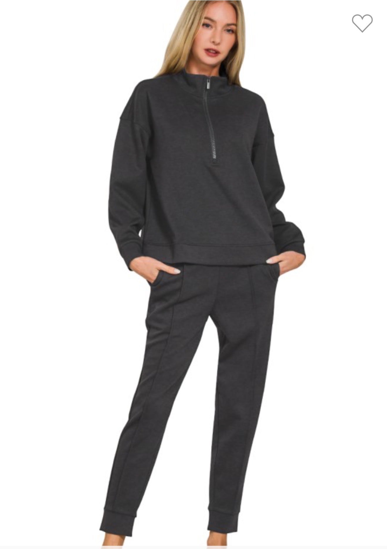 Sleek Black 1/2 Zip Jogger Set