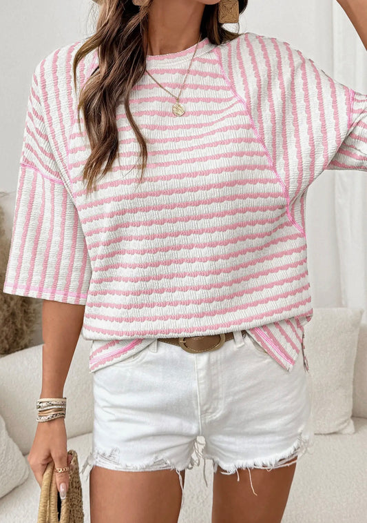 Pink Striped Texture Top