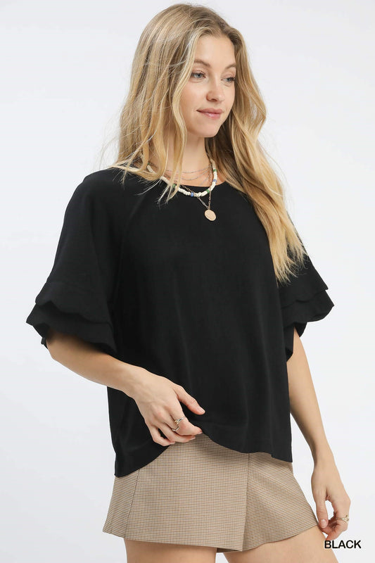 Black Scalloped Linen Top II