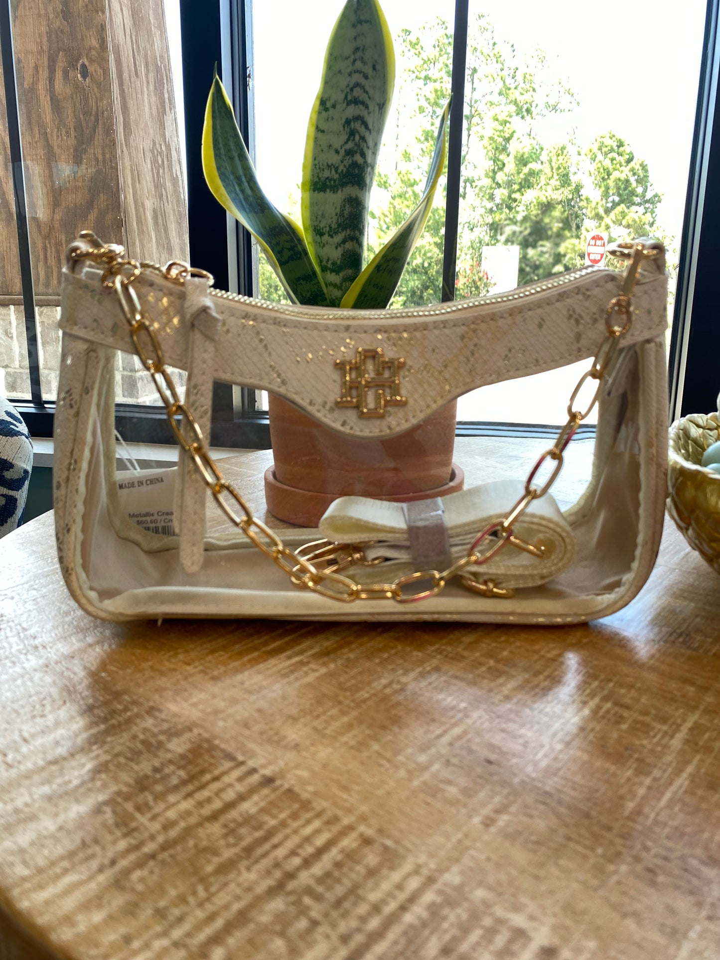 Clear & Metallic Cream Crossbody