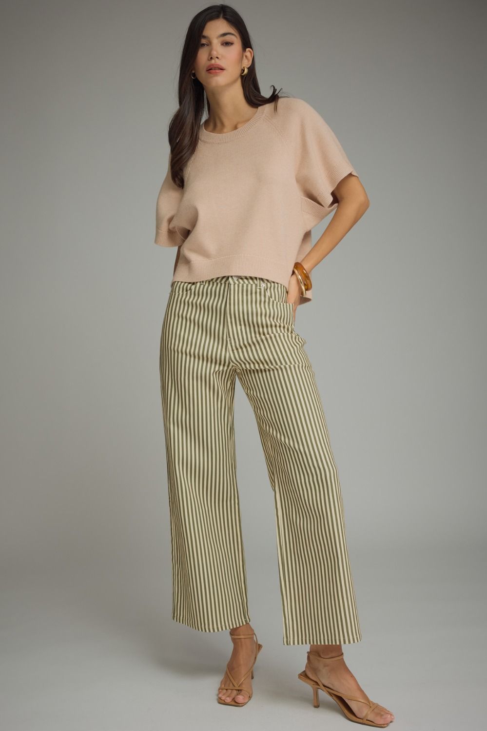 Neutral Cropped Short Sleeve Sweater