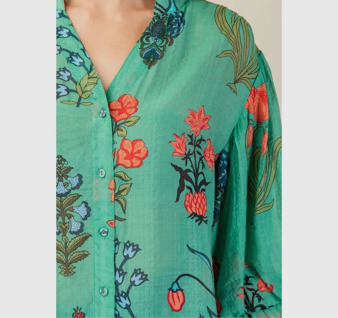 Green Floral 3/4 Sleeve Top