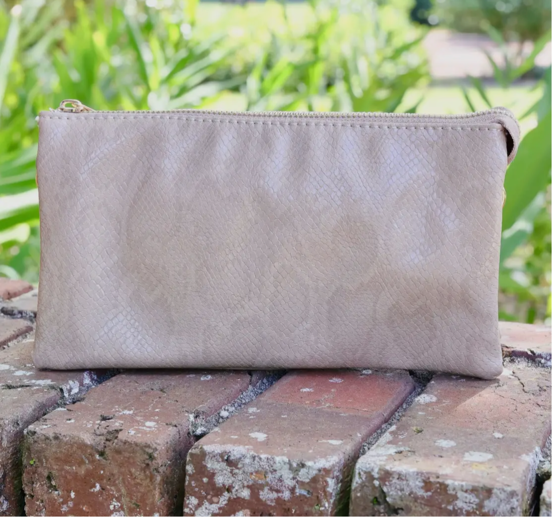 Taupe Snakeskin Crossbody