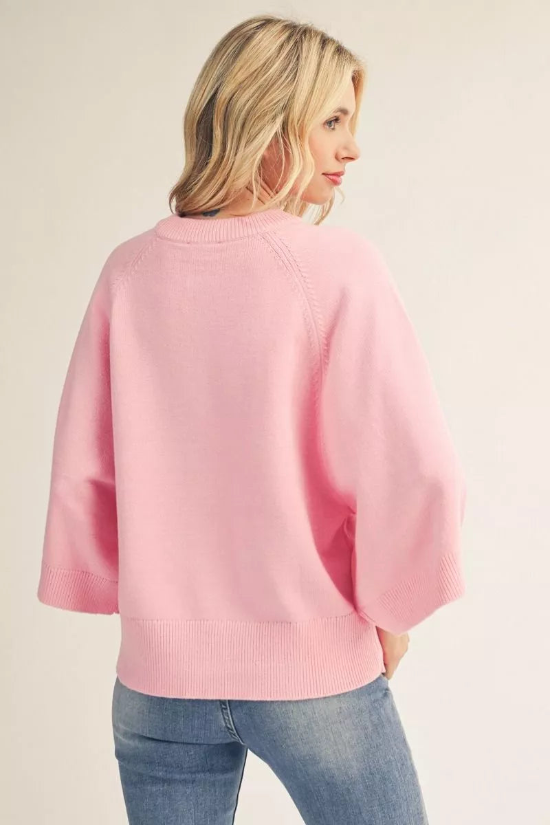 Priscilla Pink 3/4 Sleeve Sweater