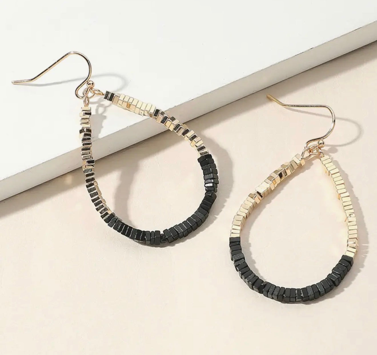 Black and Gold Teardrop Earrings