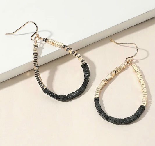 Black and Gold Teardrop Earrings