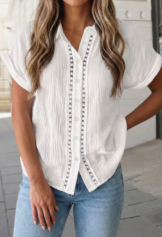 White Gauze Cuffed Shirt