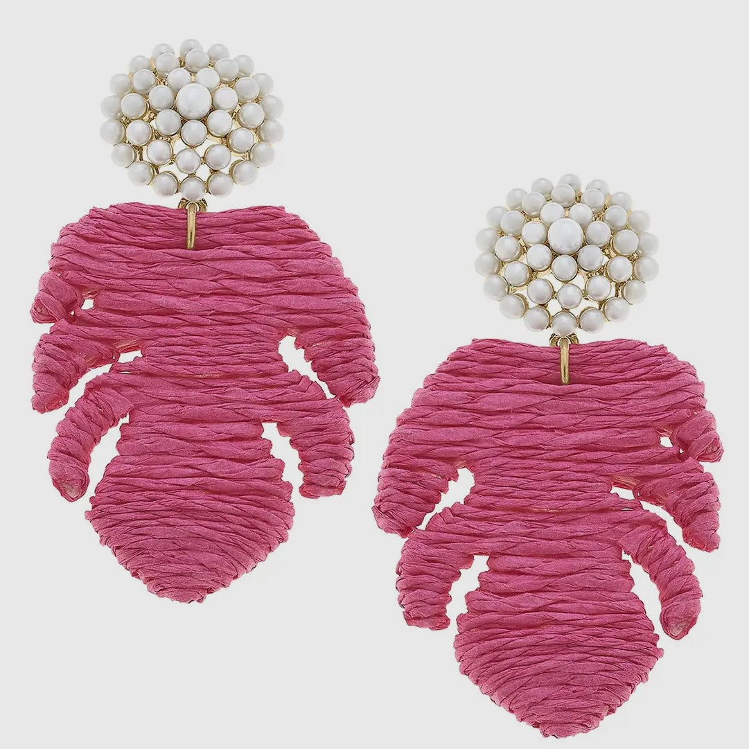 Pink Monstera Leaf Earrings