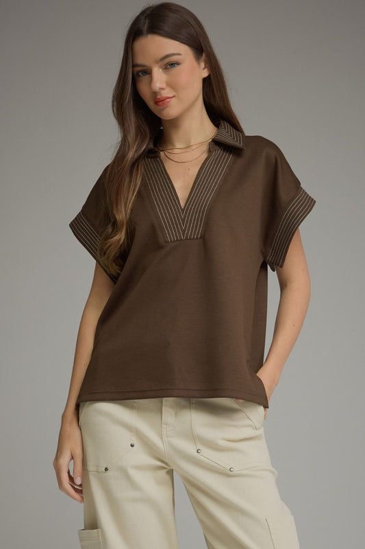 Brown V Neck Top