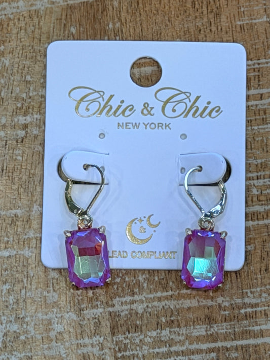 Pink Rectangular Glass Earrings