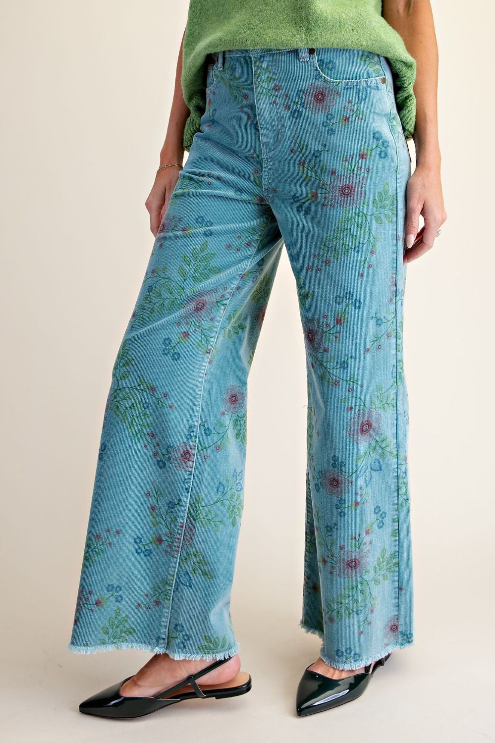 Floral Printed Corduroy Pants