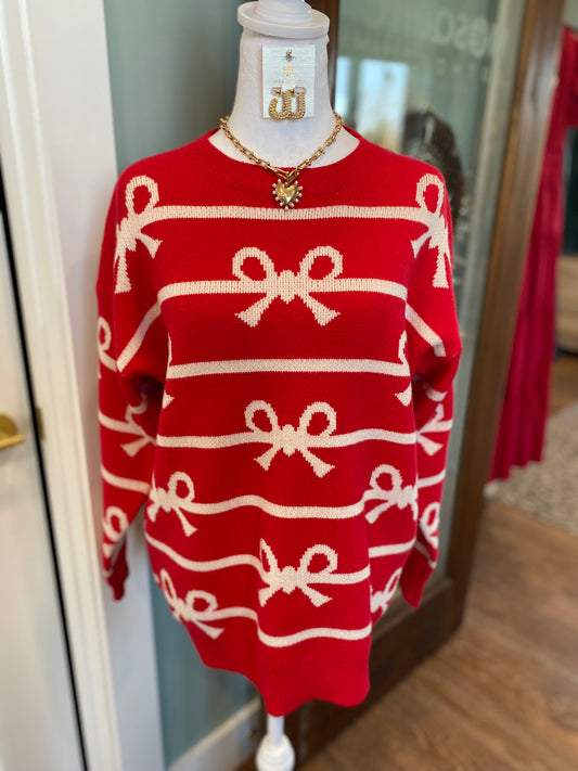 Red Bow Crew Neck Sweater