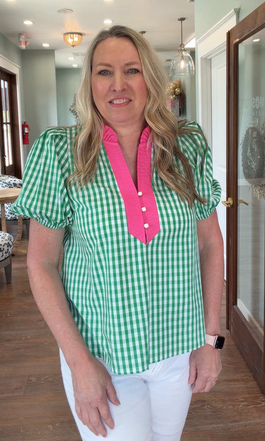 Green Gingham Top
