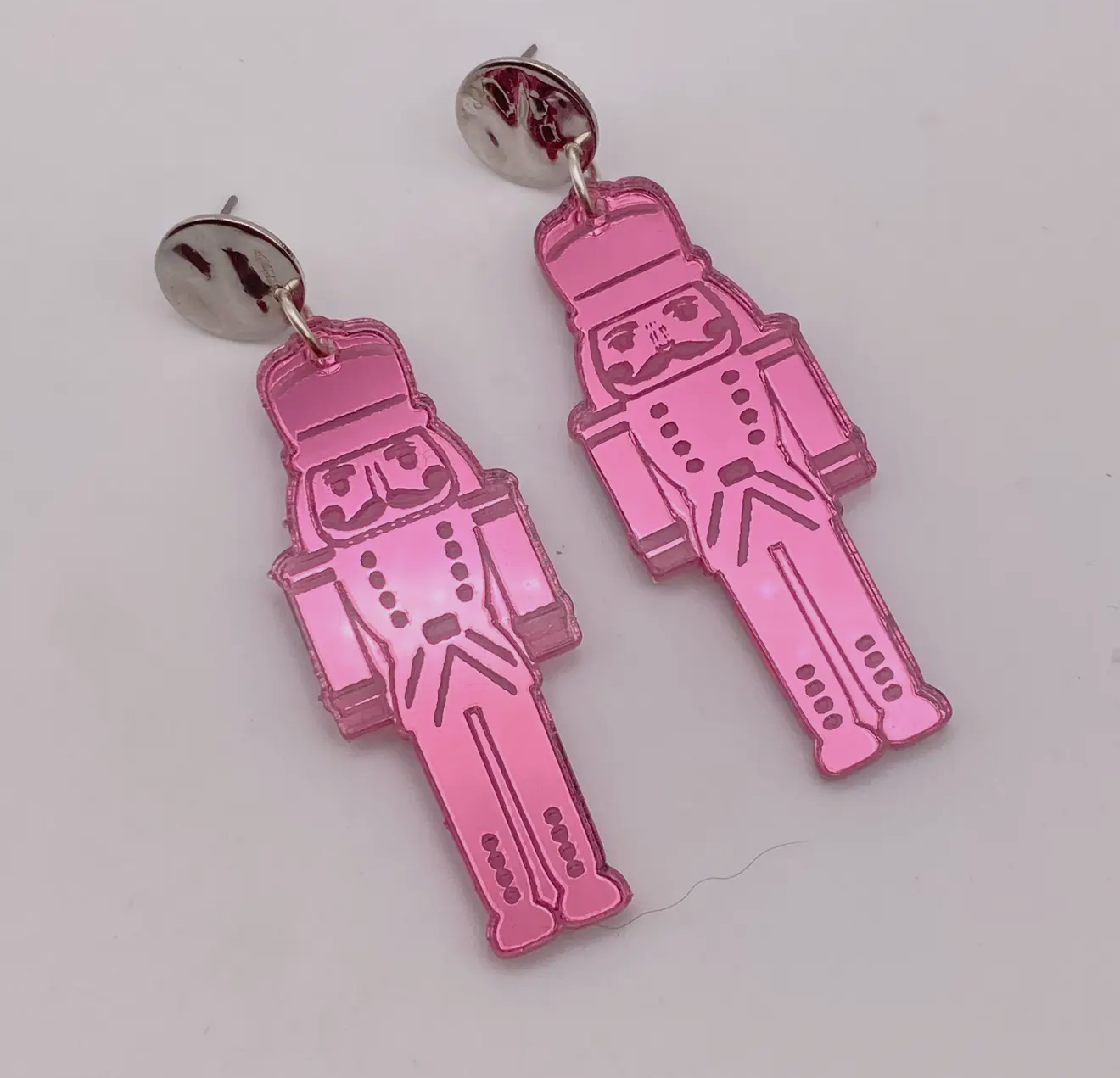 Pink Mirror Nutcracker Earrings