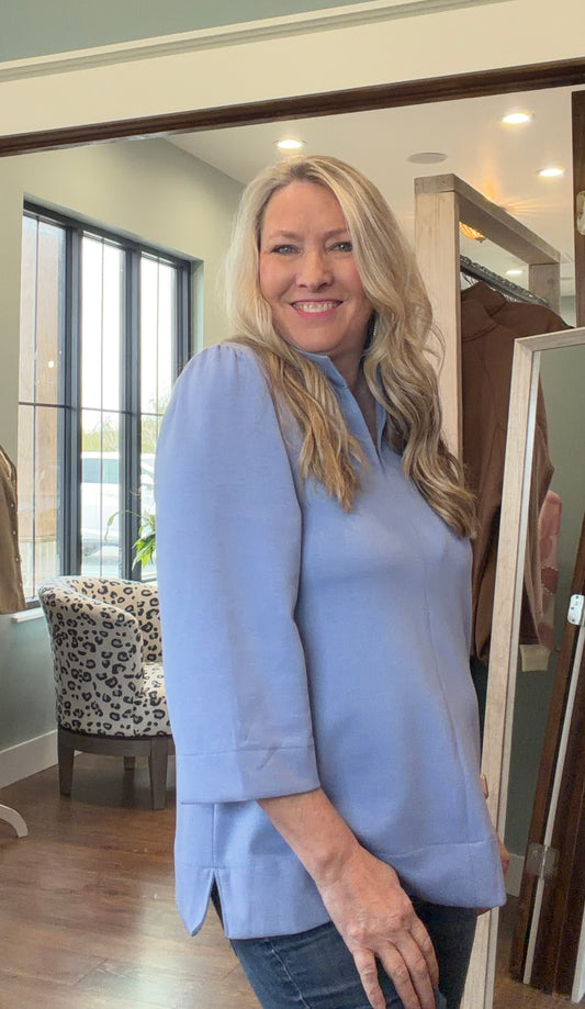 Cornflower Blue 3/4 Sleeve Top