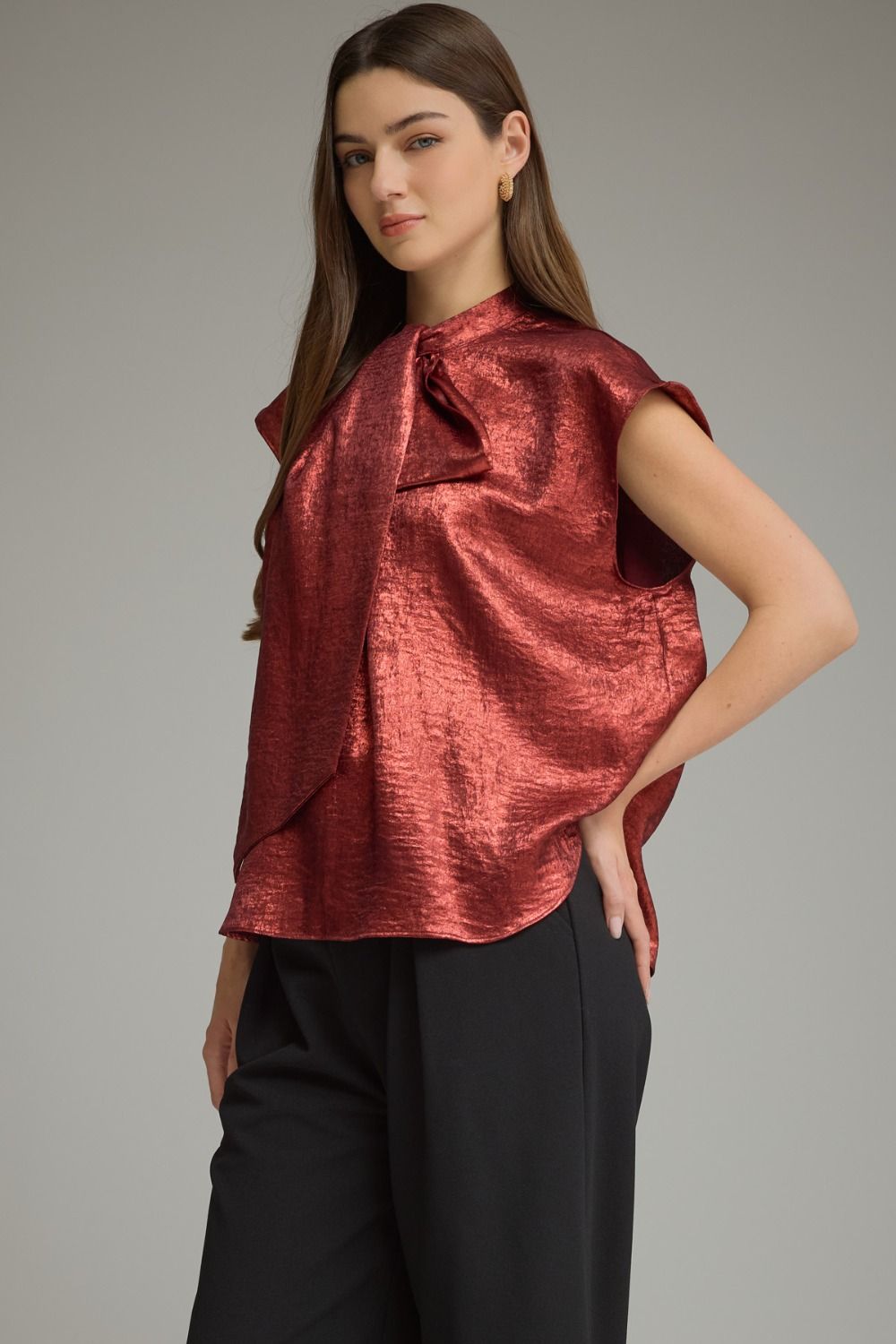 Red Metallic Sleeveless Top