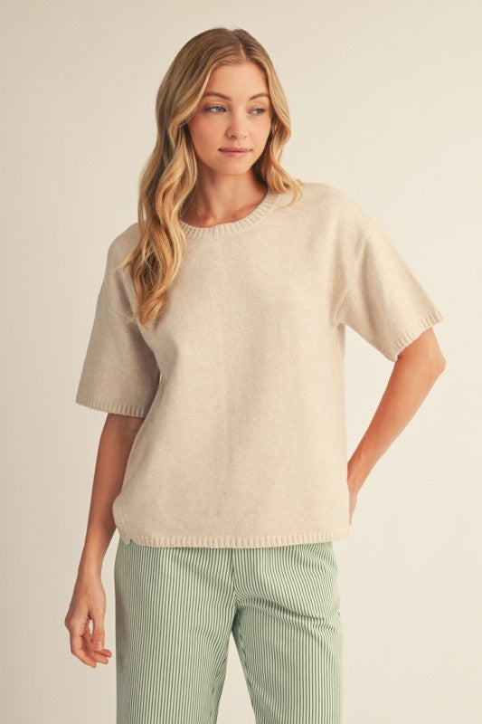 Oatmeal Short Sleeve Sweater