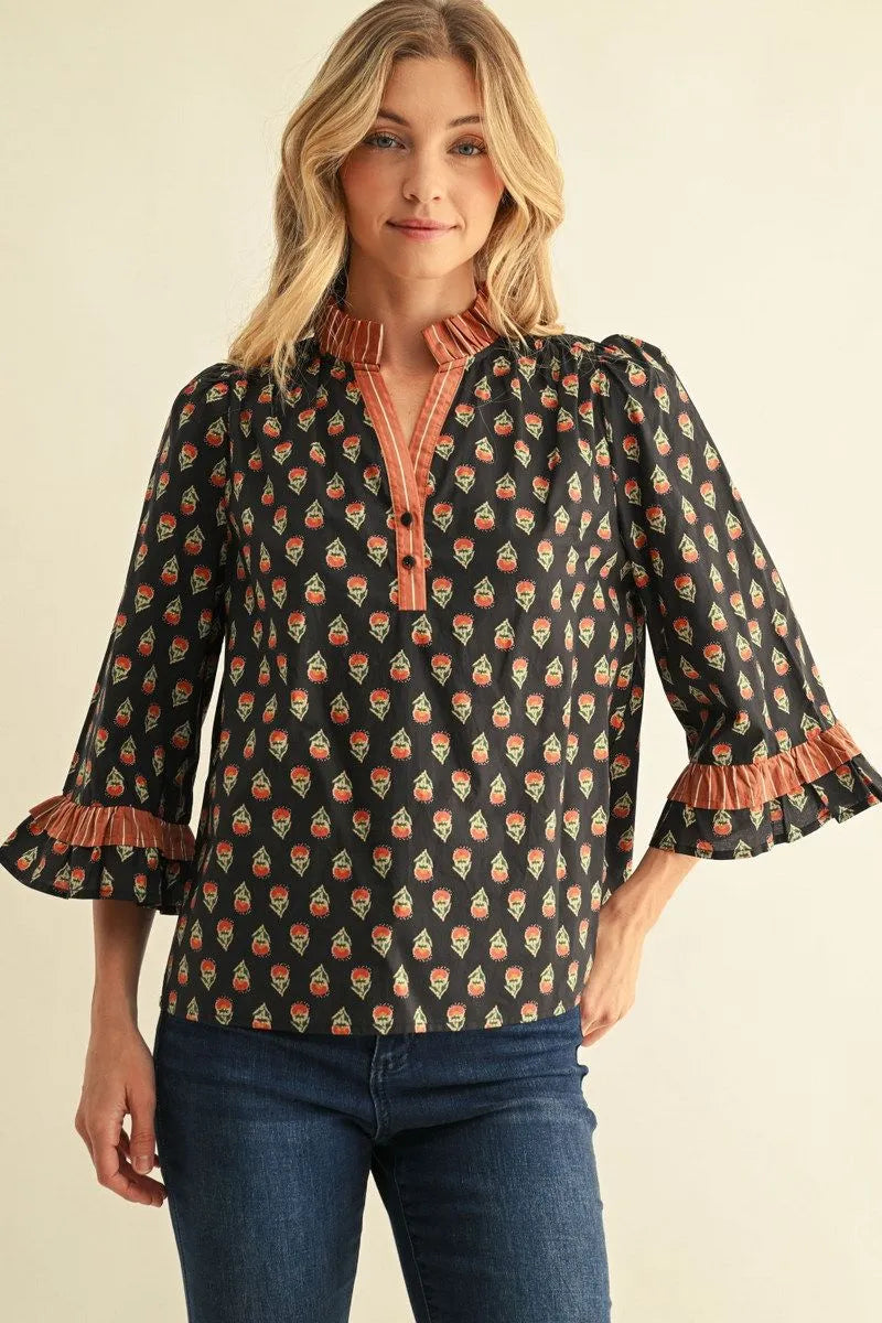 Kendra Black Floral Top