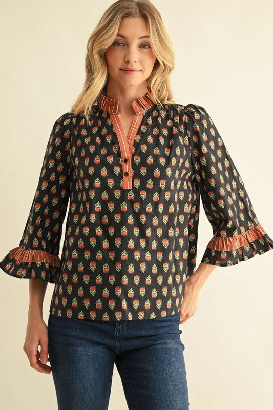 Kendra Black Floral Top