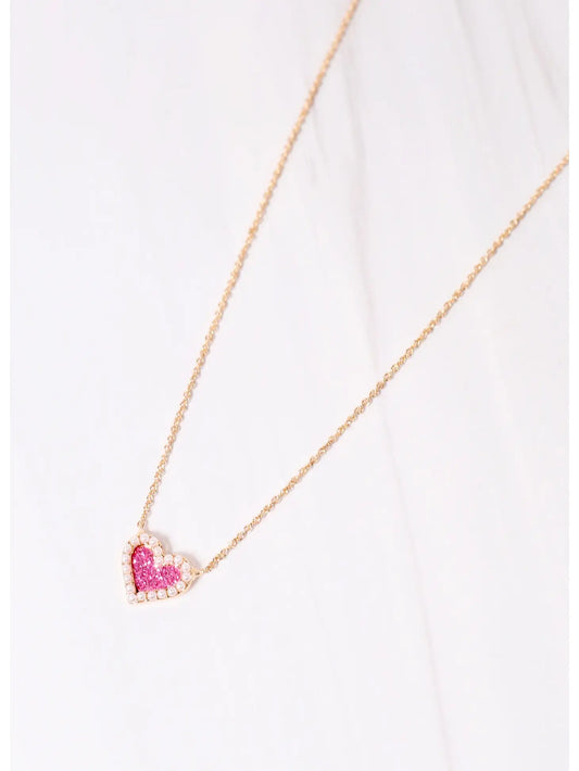 Pink Glitter Heart Necklace