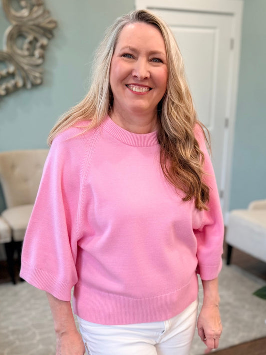 Priscilla Pink 3/4 Sleeve Sweater
