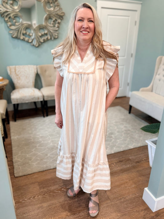 Tara Taupe Striped Dress